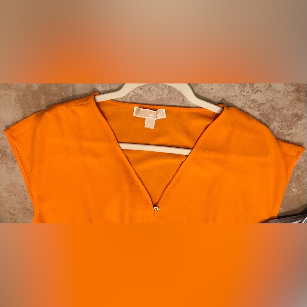 *Michael Kors* Shirt Bundle Orange Button-Down Blouse & Striped Shirt (Size L) - Picture 7 of 12